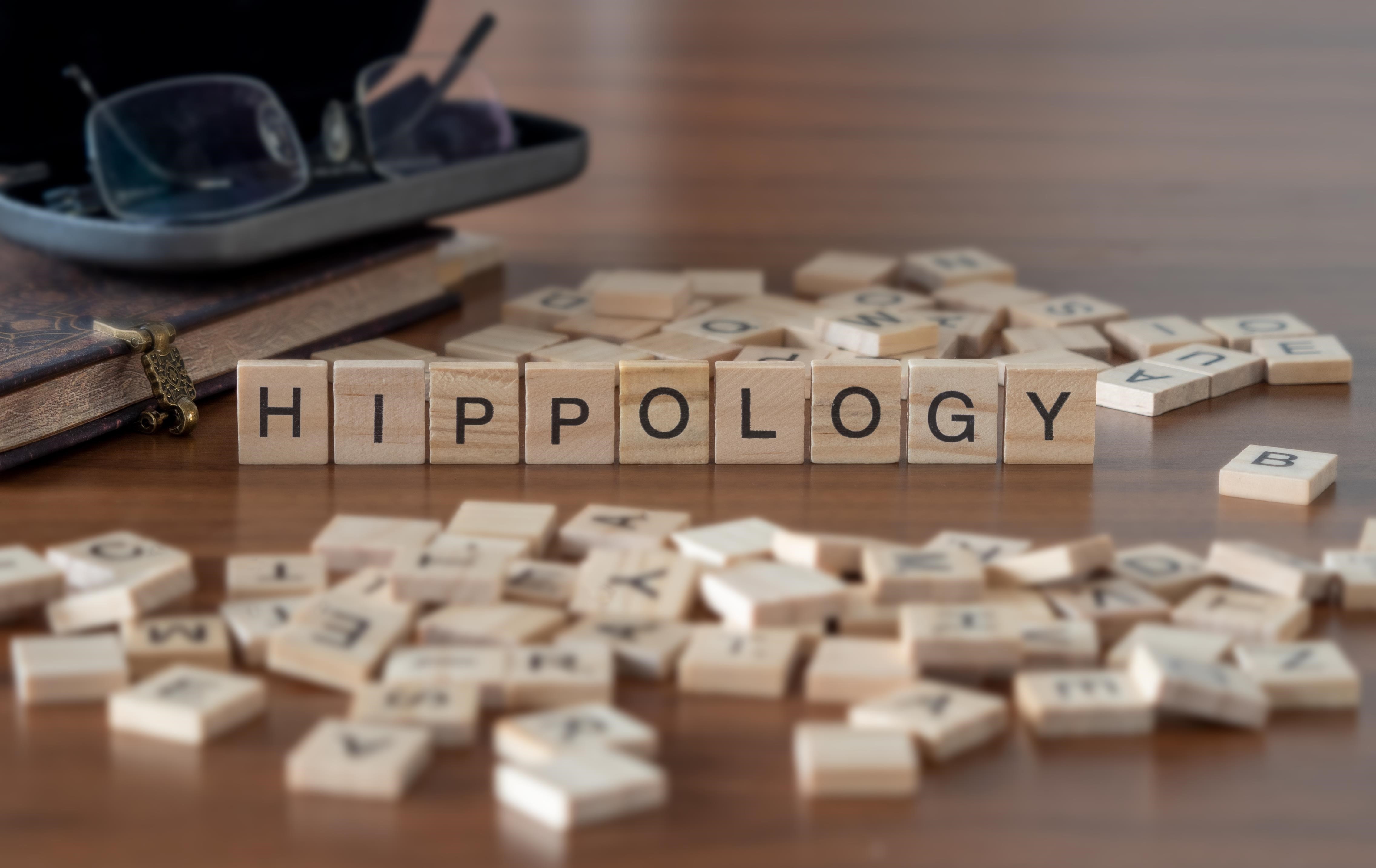 picture of scrabble tiles spelling hippology  